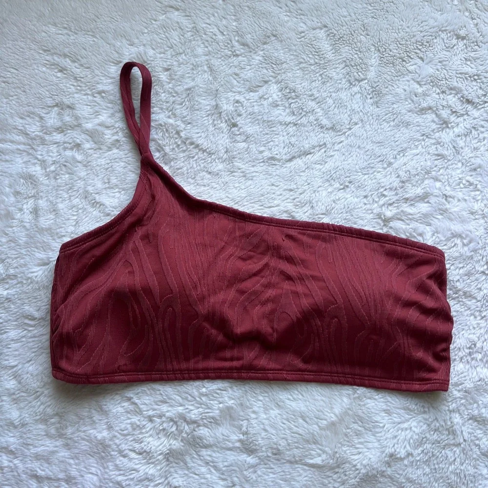 Mynah Womens One Shoulder Textured Jacquard Bikini Top Burgundy Size L 15983-0